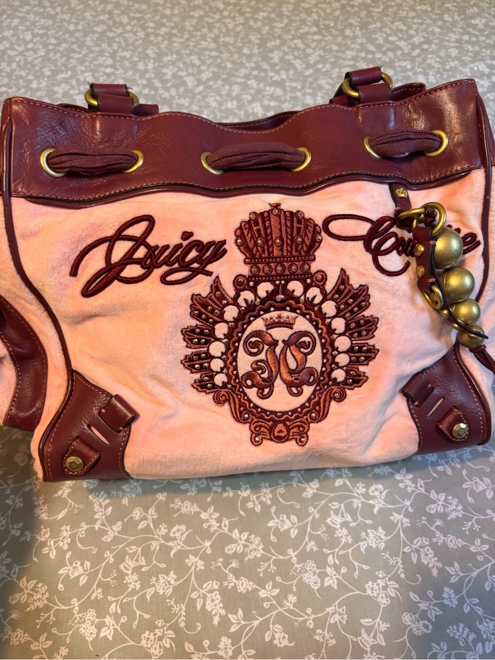 Juicy Couture Pink and Burgundy Embroidered Crest Tote